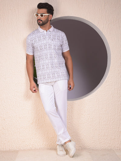 White Textured 100% Cotton Trousers