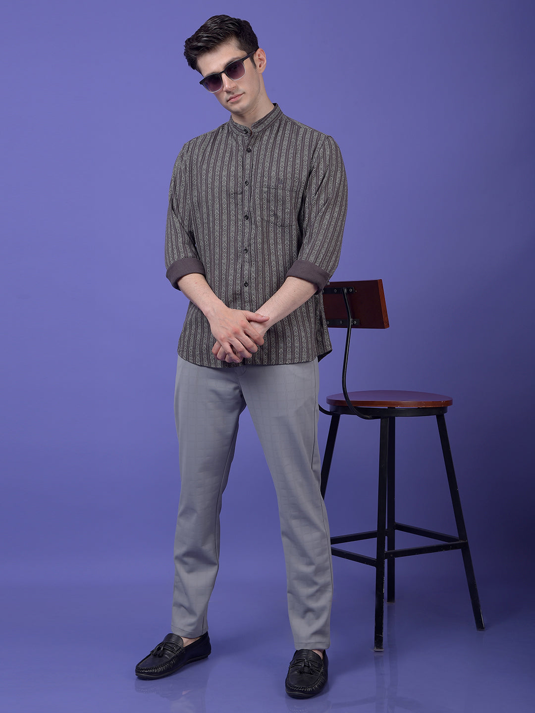 Grey Vertical Stripes Shirt