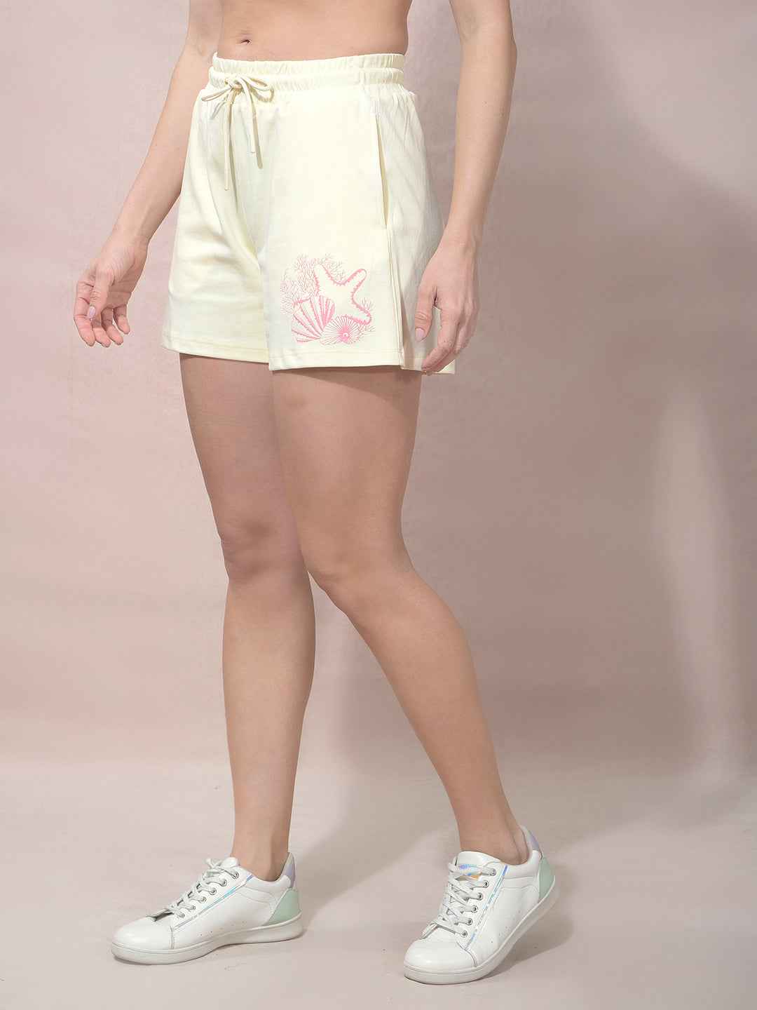 Yellow Embellished Mid-Thigh Length Shorts