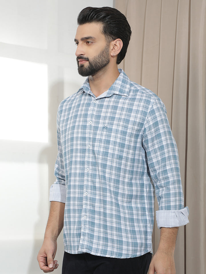 Sky Blue 100% Cotton Checked Shirt