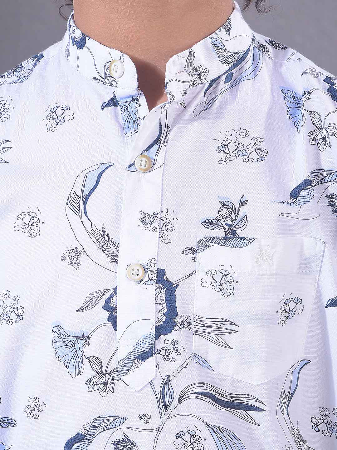 White Floral Print Kurta