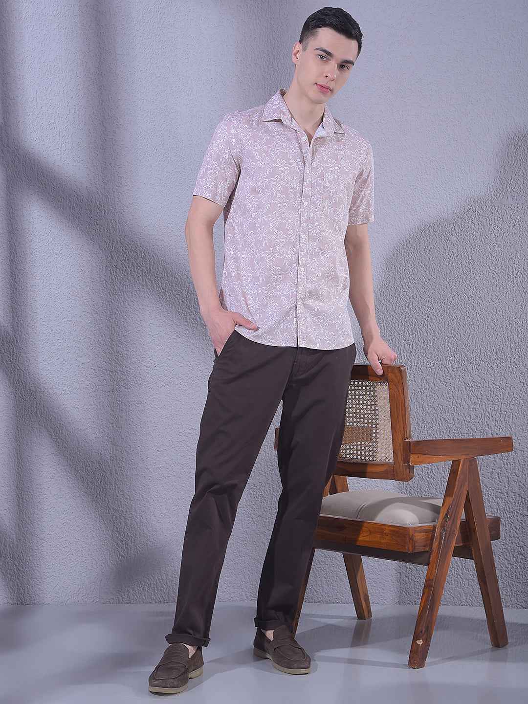 Peach Floral Print Shirt