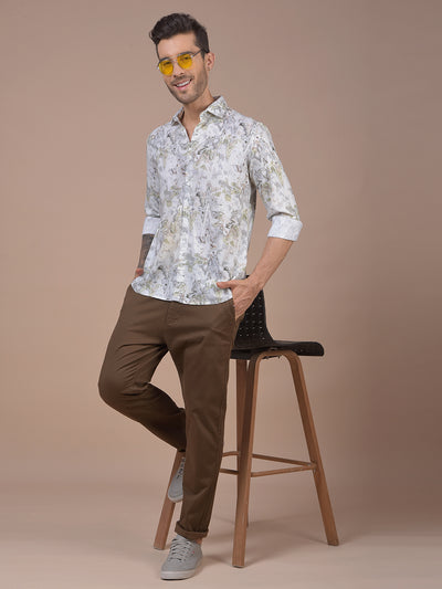 Green Abstract Print Linen Shirt