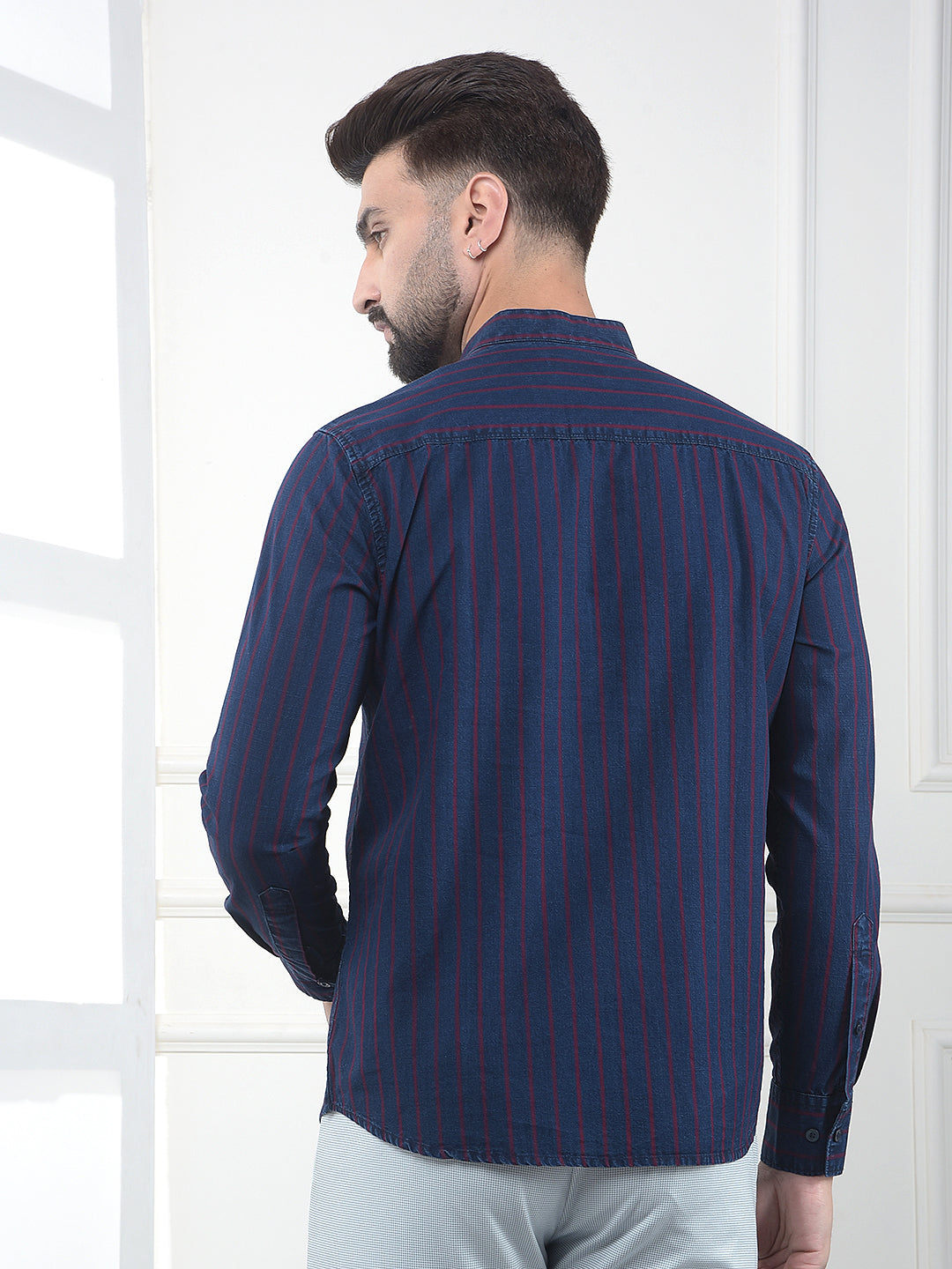 Blue Verticle Striped 100% Cotton Kurta