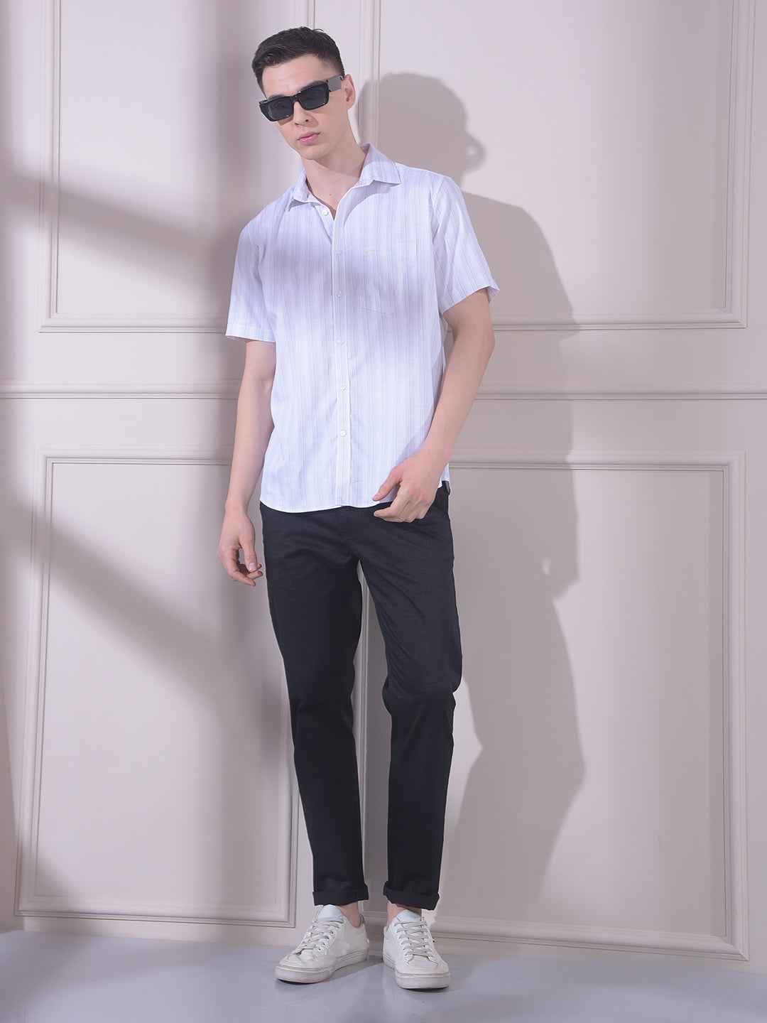 White Vertical Stripes 100% Cotton Shirt