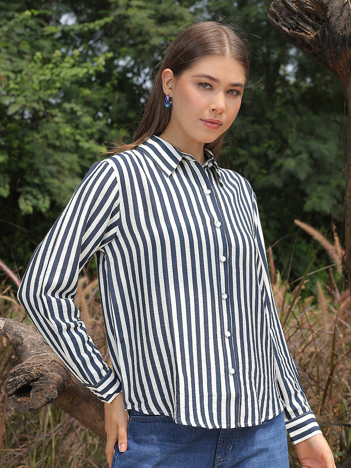 Navy Blue Striped Shirt