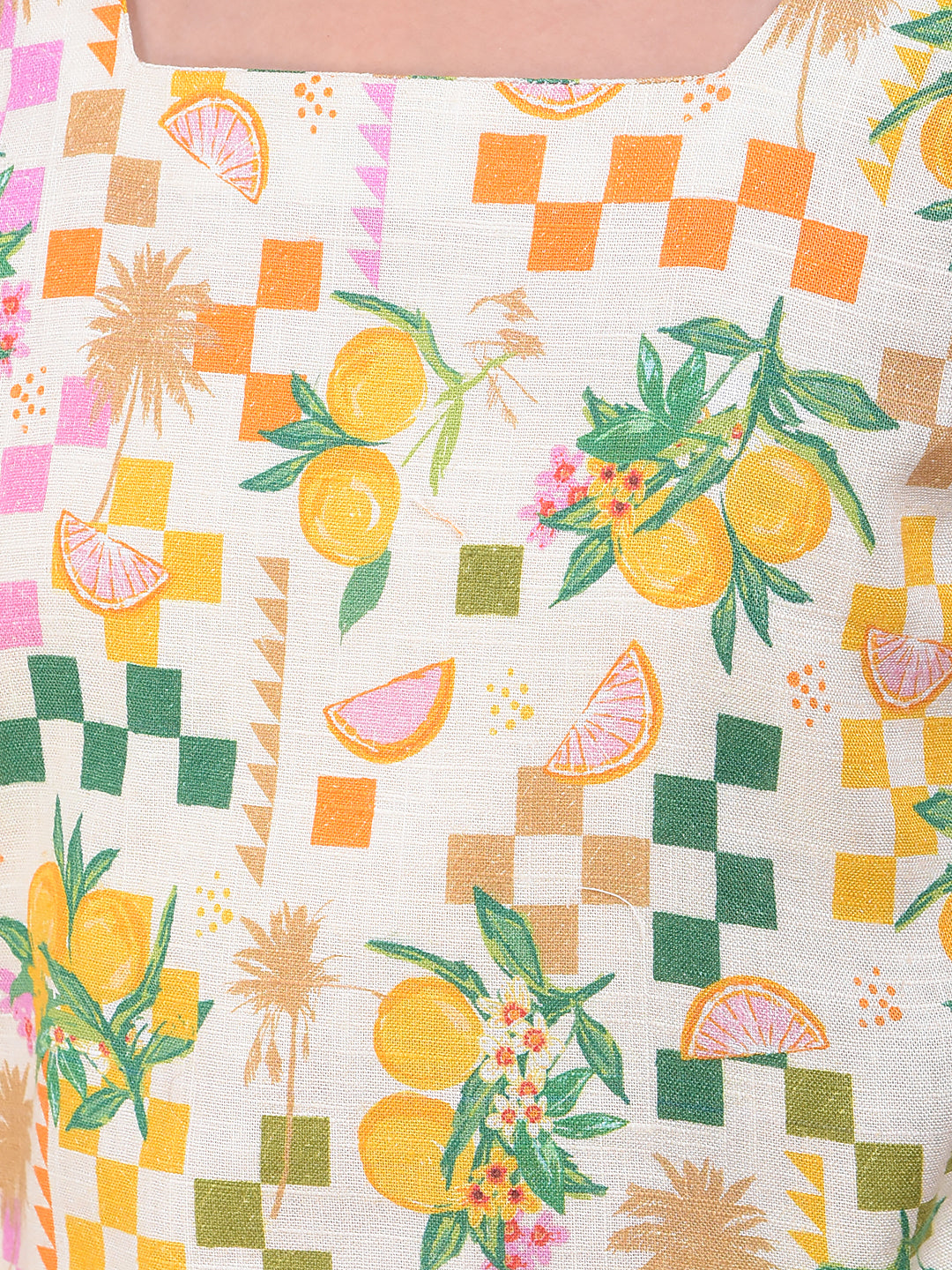 Multi-Color Floral Print Linen Skorts