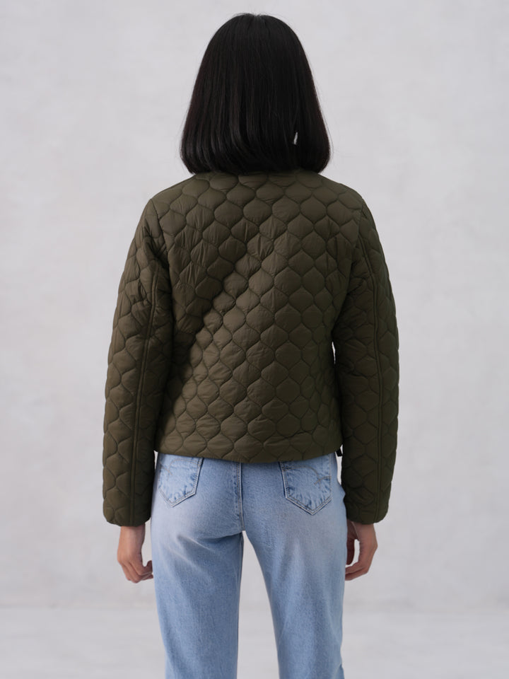 Green Quilted High-Neck Jacket