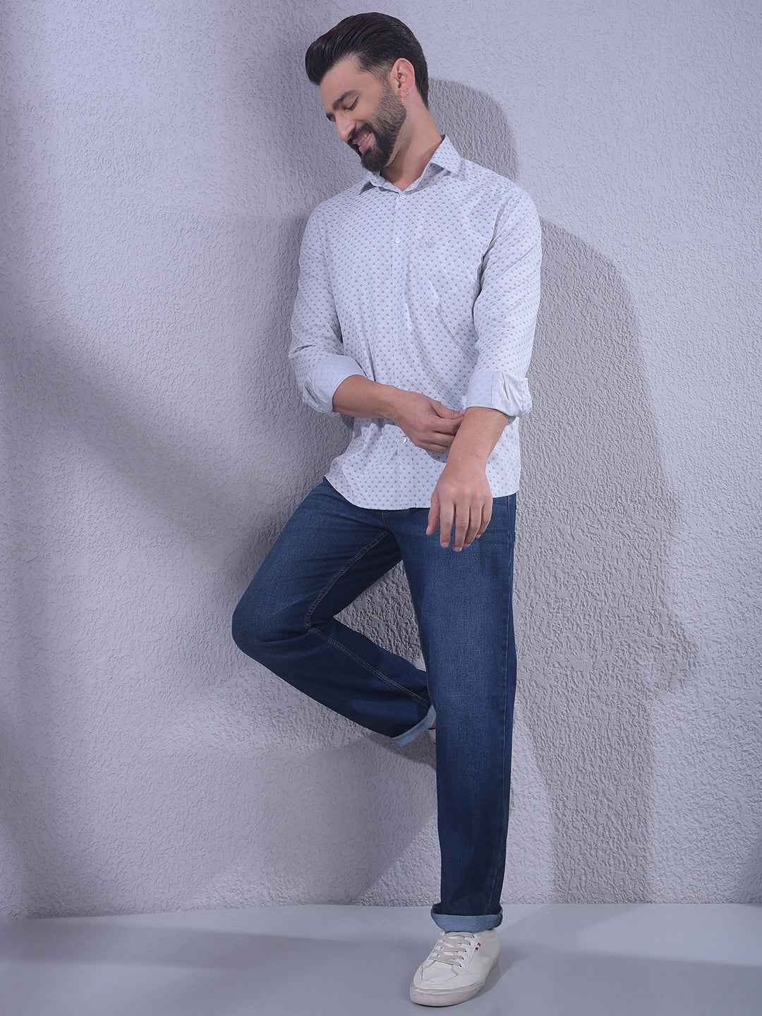 Grey Floral Print Modal Shirt