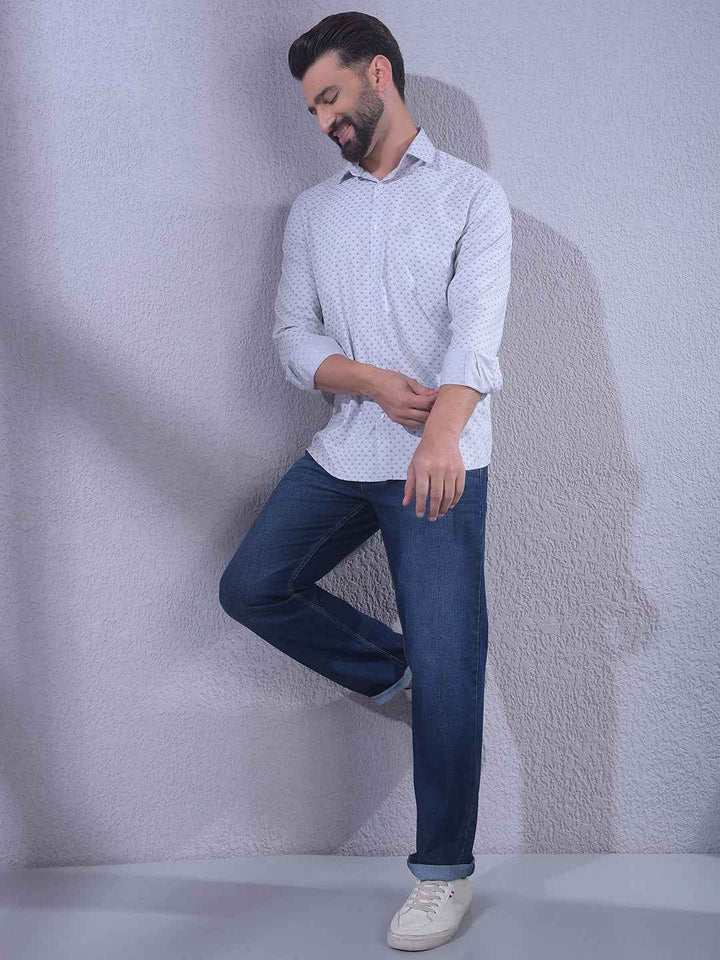 Grey Floral Print Modal Shirt