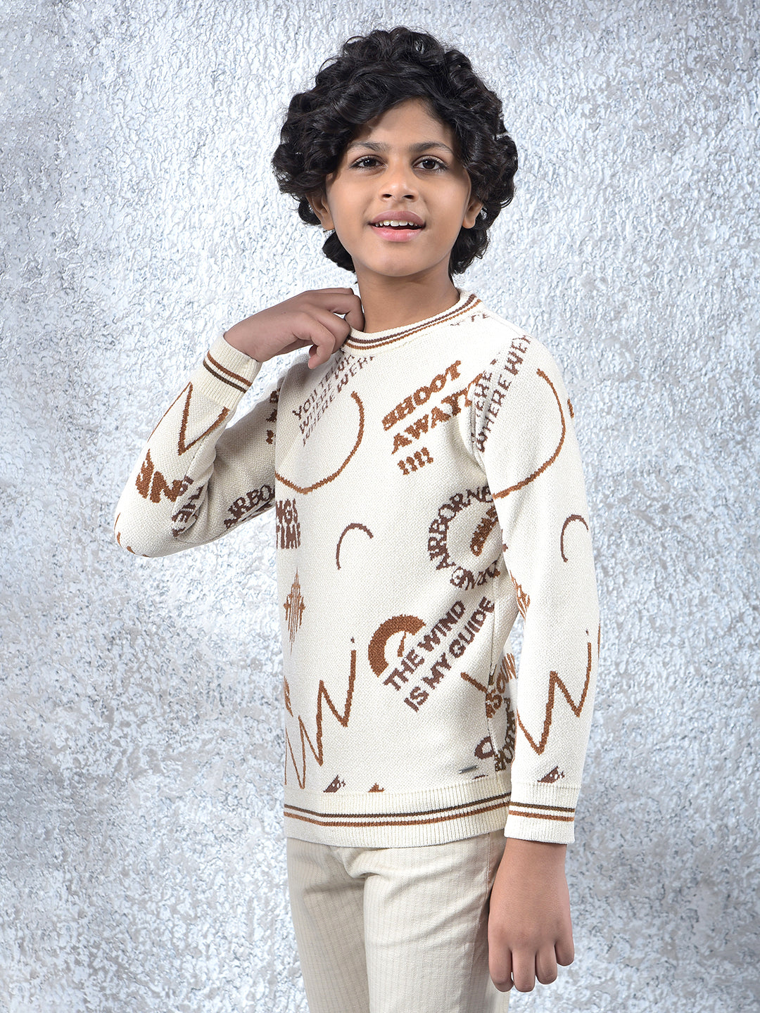 Cream Typographic Print Knitted Sweater