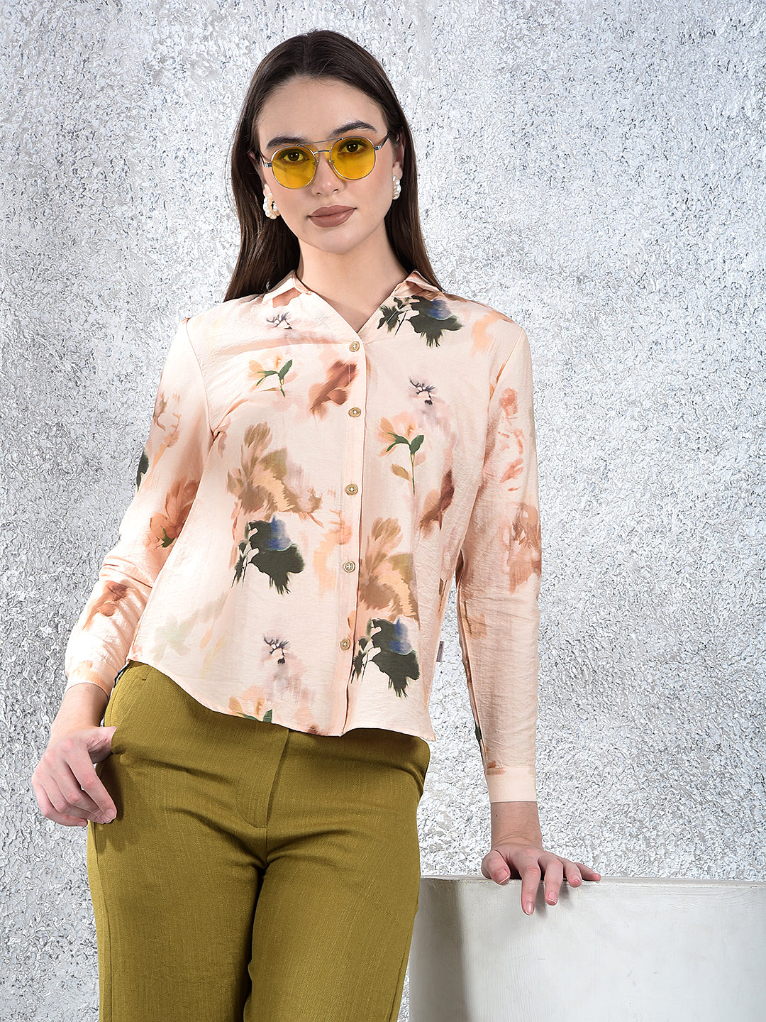 Peach Floral Print Shirt