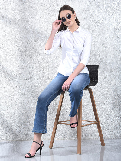 Flattering Blue High-Waist Bootcut Denim Jeans-Women Jeans-Crimsoune Club