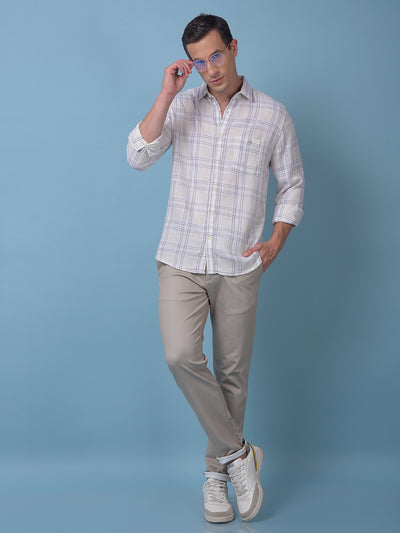 Off White Checked Linen Shirt
