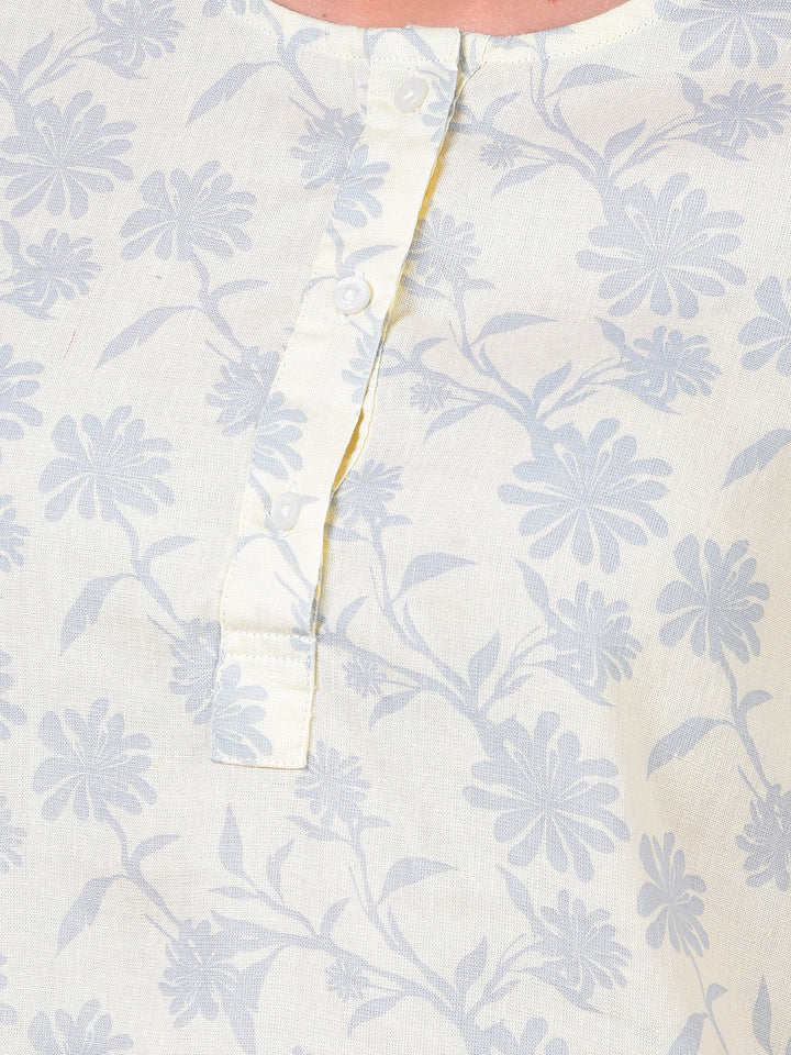 Yellow Floral Print Linen Top