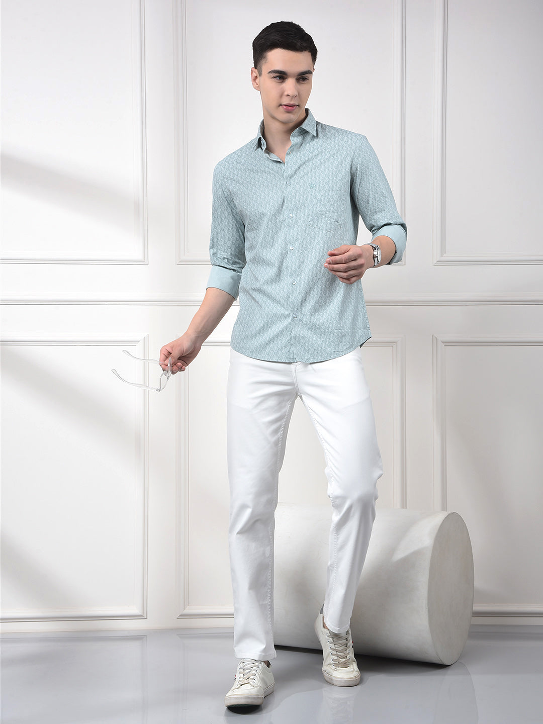 Mint Geo Print Casual Shirt