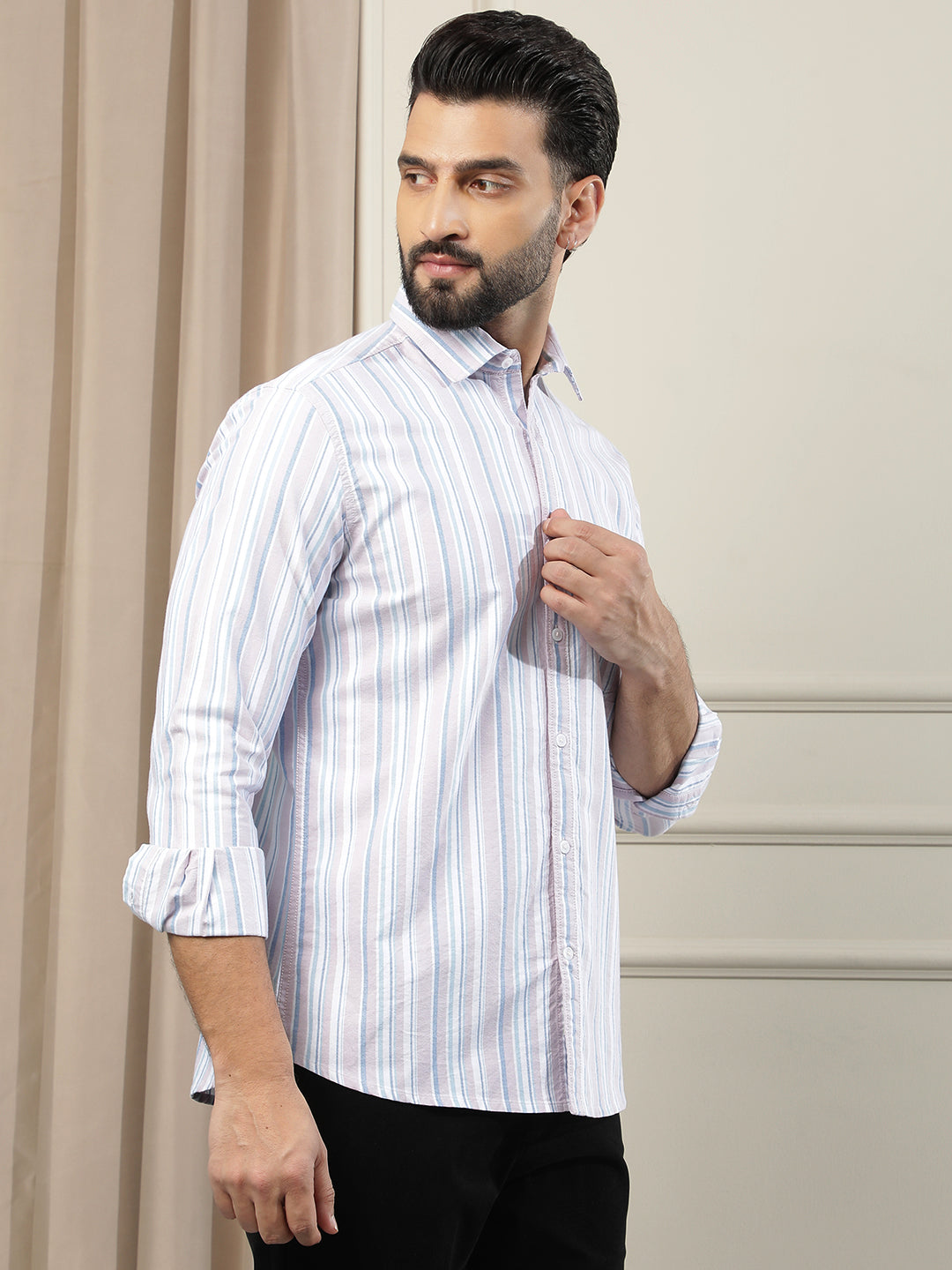 Peach Vertical Stripes 100% Cotton Shirt
