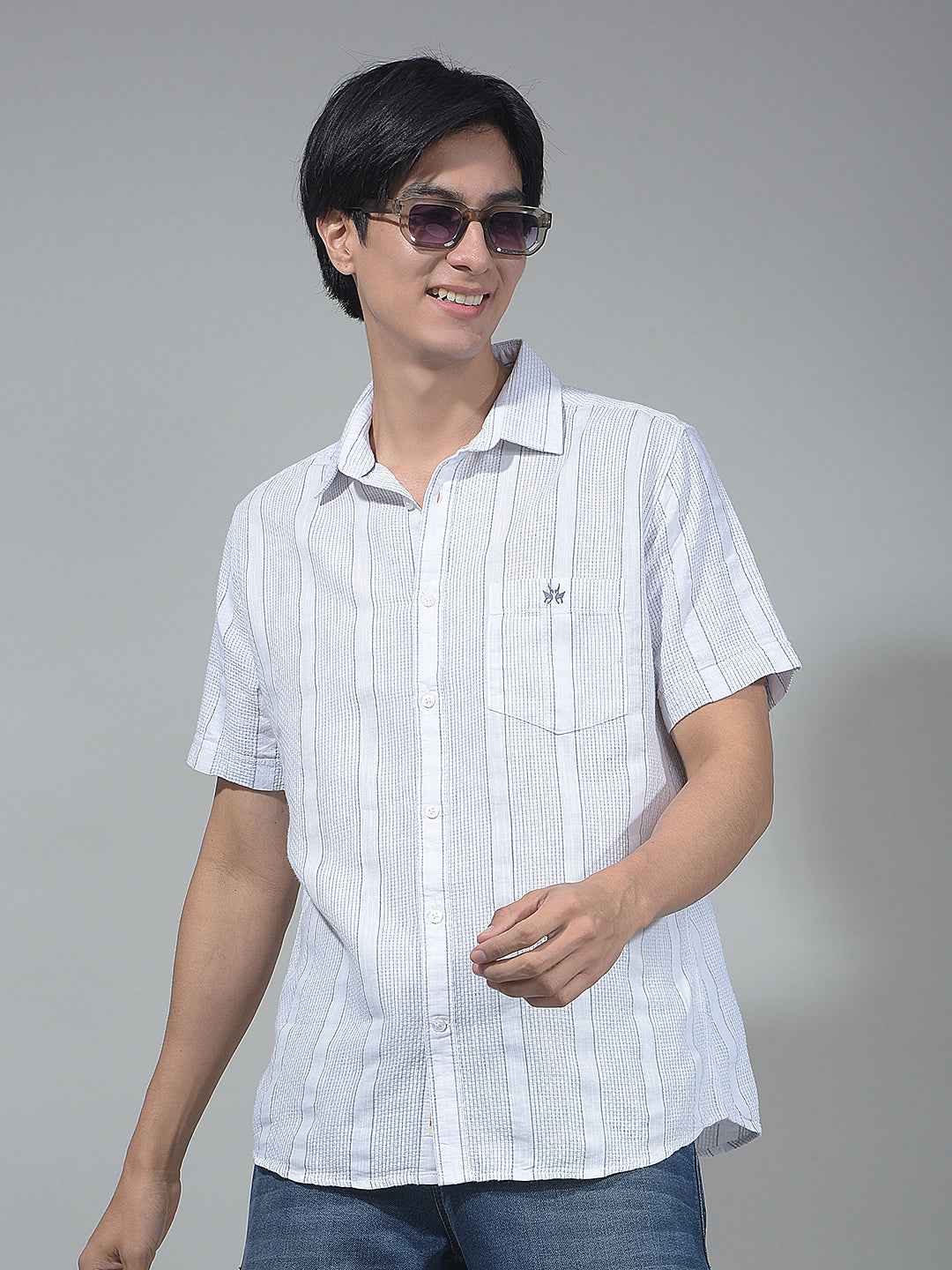 White Vertical Striped 100% Cotton Shirt
