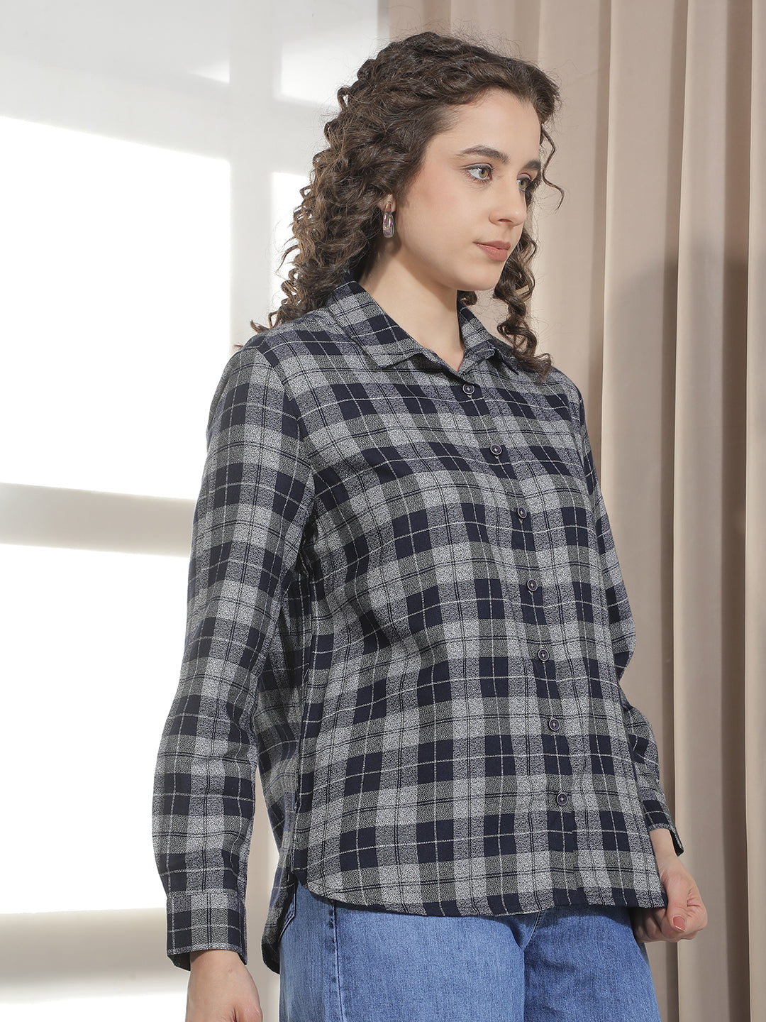 Navy Blue Checked Shirt