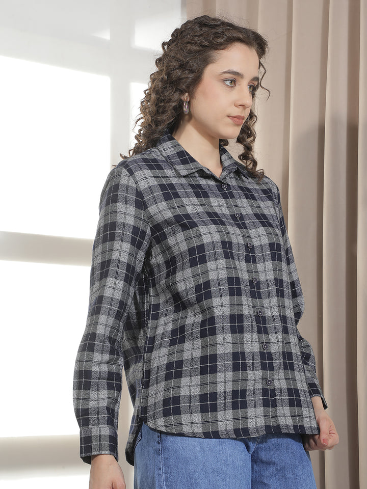Navy Blue Checked Shirt