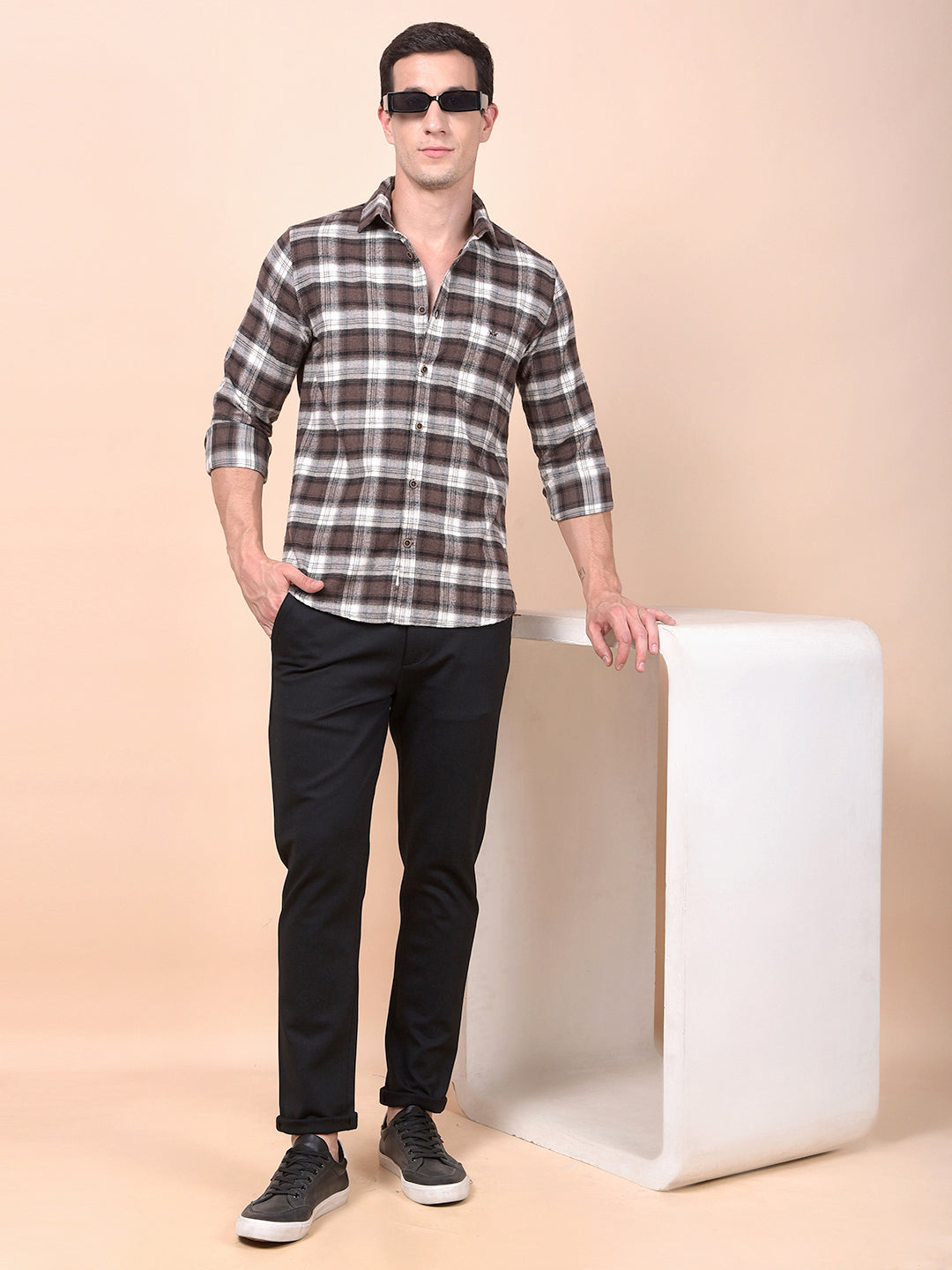 Brown Checked 100% Cotton Shirt