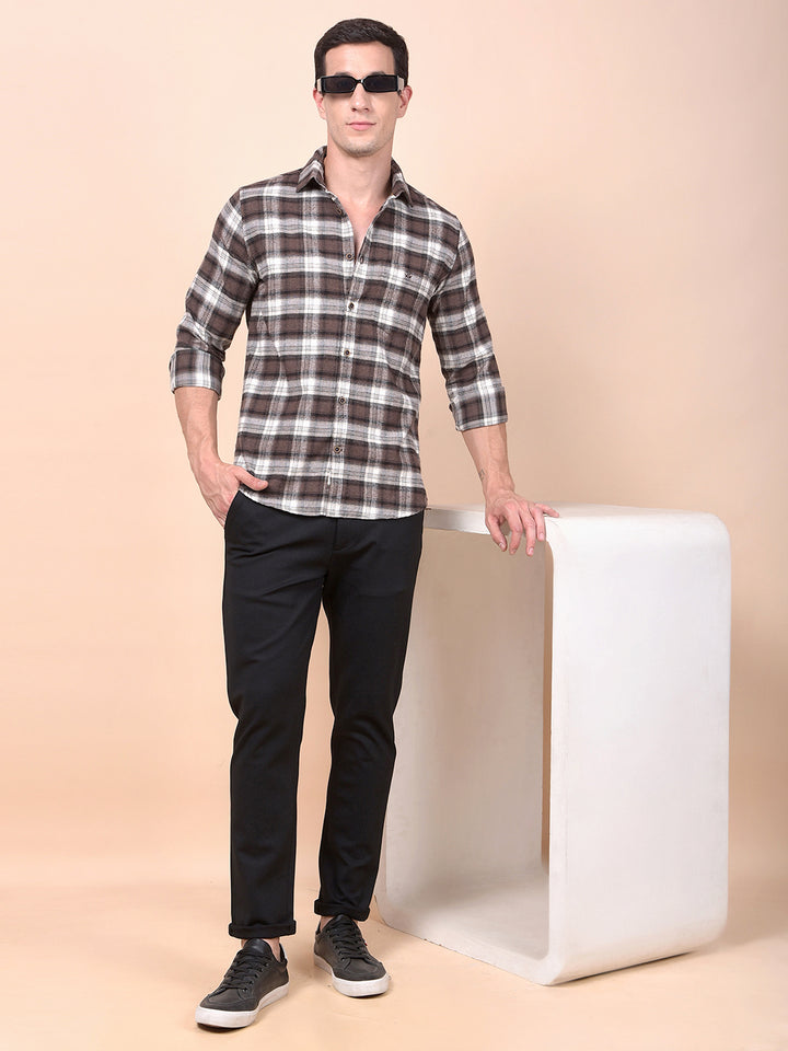 Brown Checked 100% Cotton Shirt