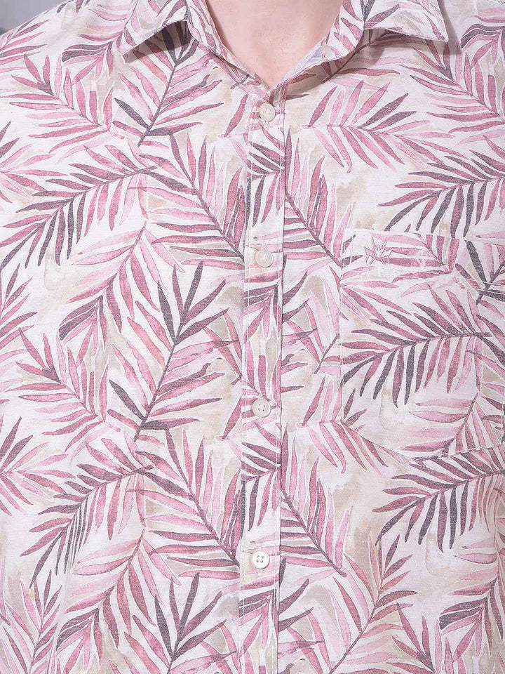 Purple Floral Print Linen Shirt