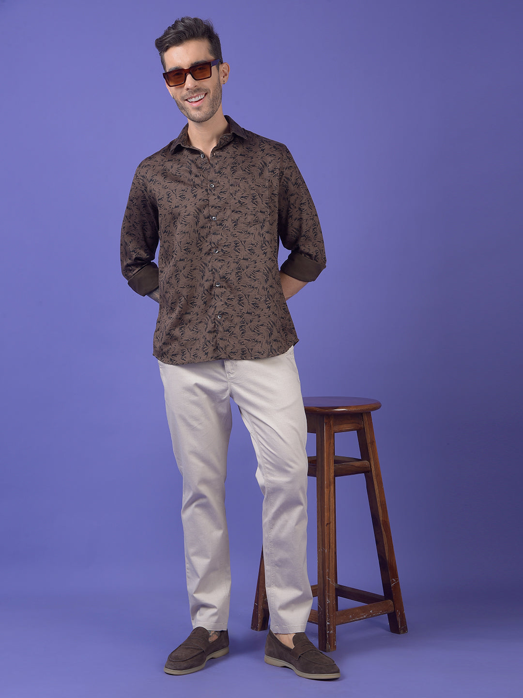 Beige Printed Trousers