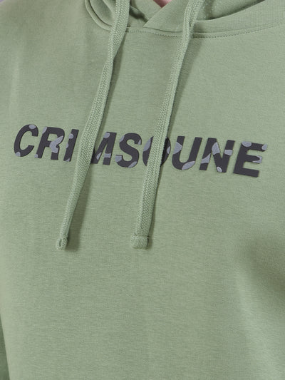 Green Typographic Print Hooded Neck Sweatshirt