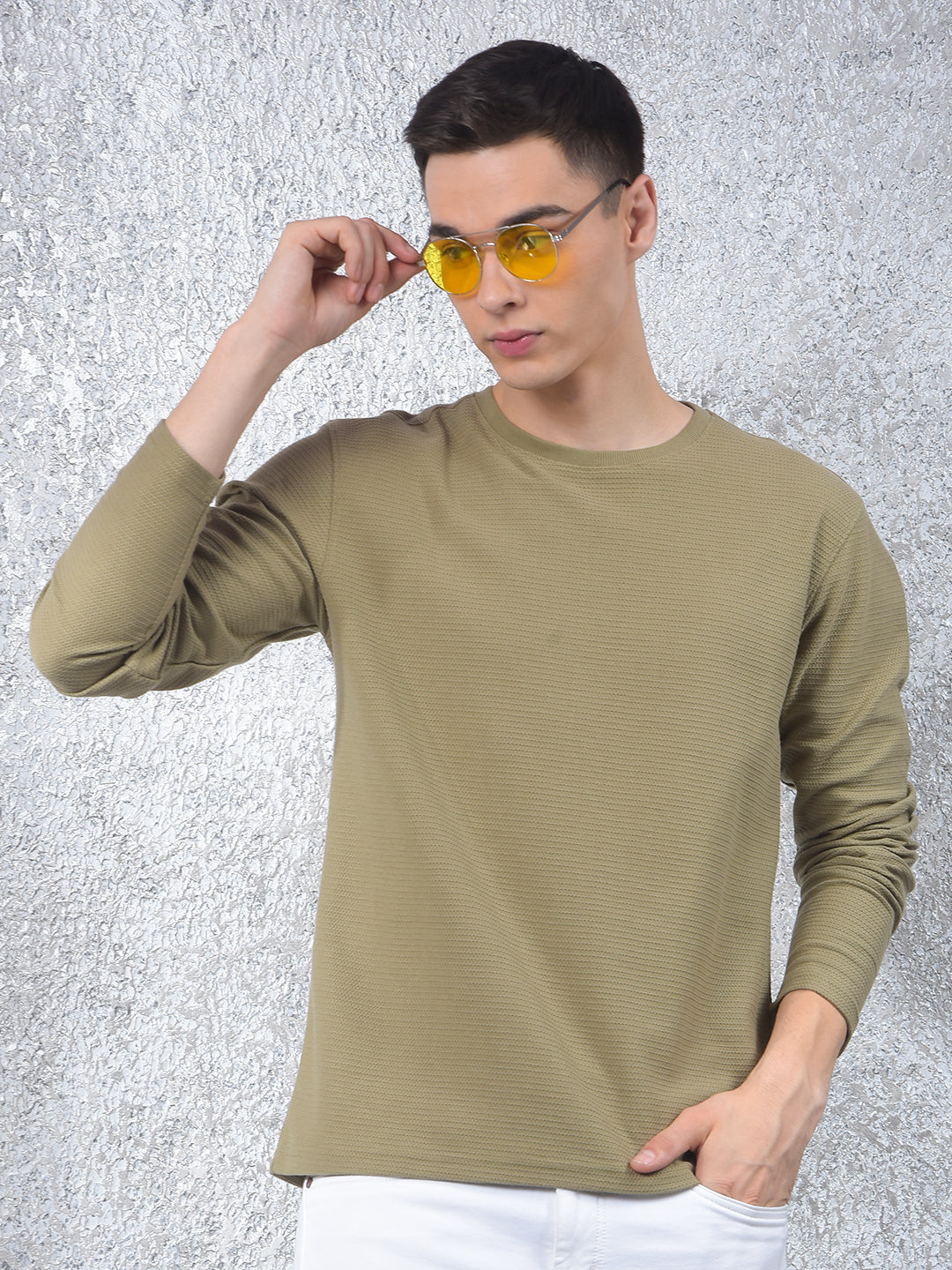 Olive Textured Knit Sweatshirt
