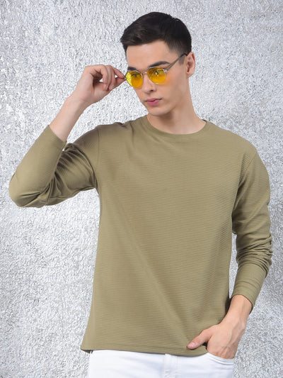 Olive Textured Knit Sweatshirt