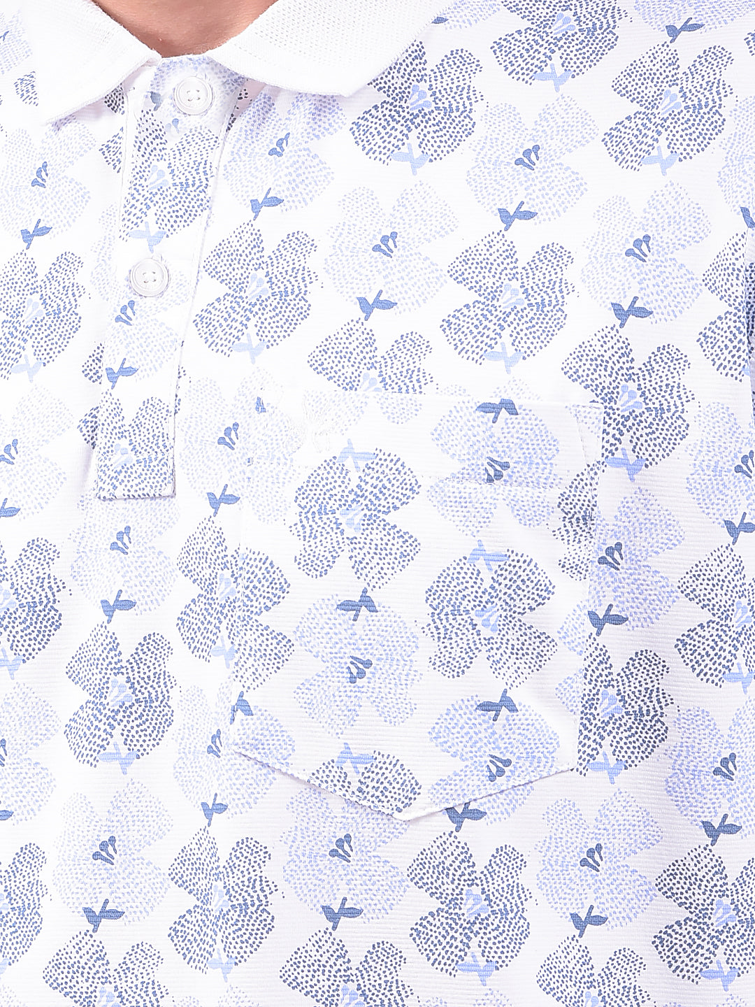 Blue Floral Print Polo Neck T-Shirt