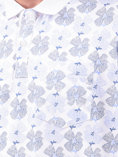 Blue Floral Print Polo Neck T-Shirt