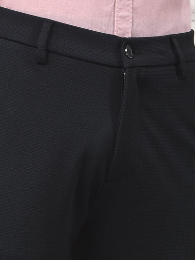 Navy Blue Printed Knitted Trousers