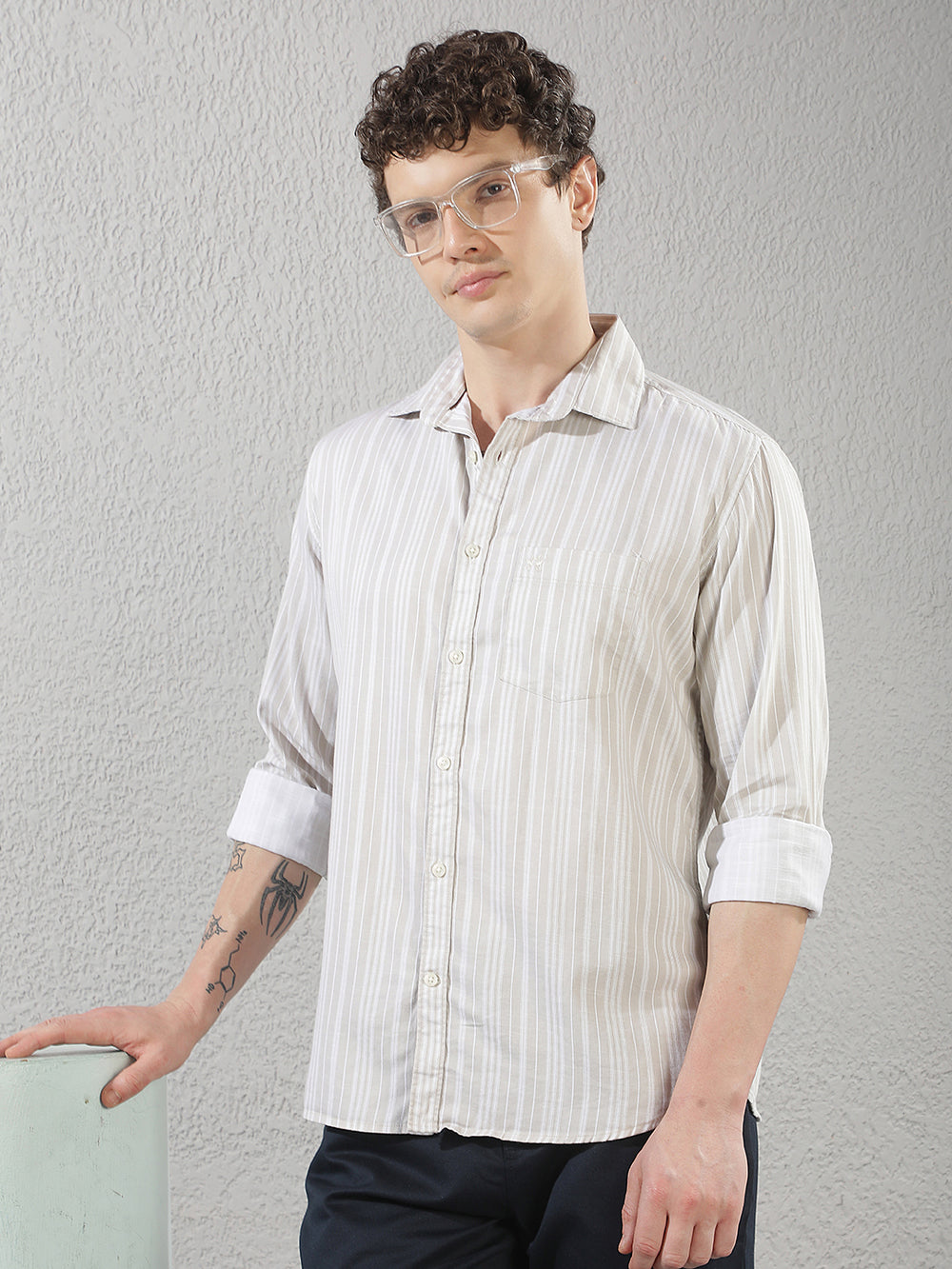 Beige Vertical Stripes Shirt