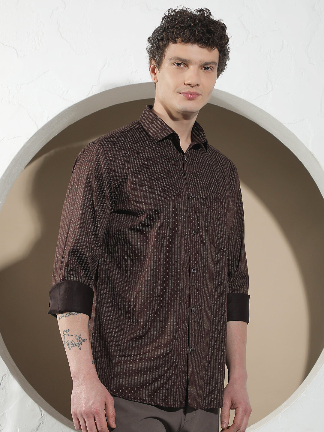 Brown Vertical Stripes Shirt