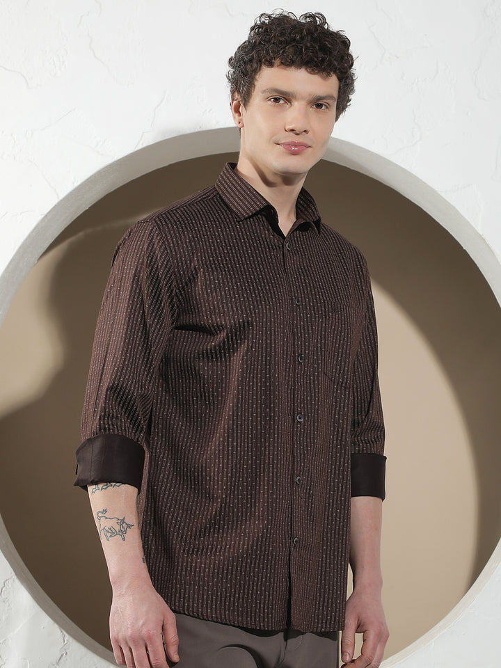 Brown Vertical Stripes Shirt
