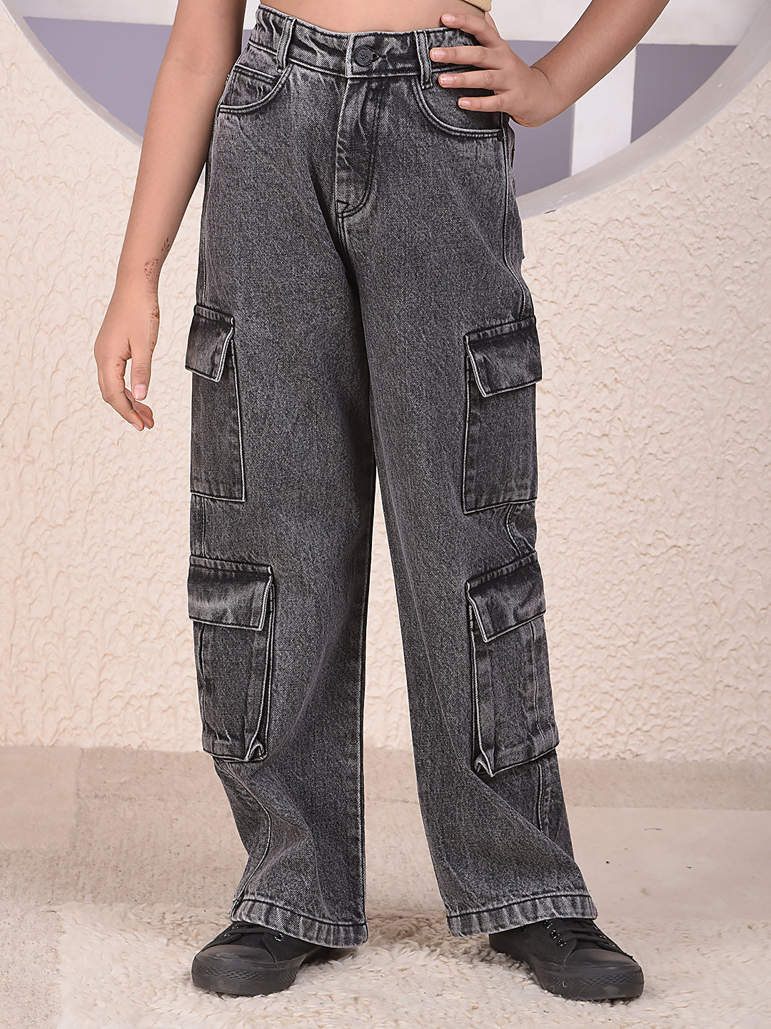 Grey Baggy Cargo Jeans