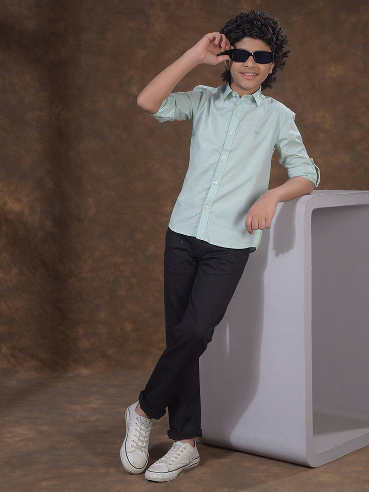 Green Textured Linen Shirt