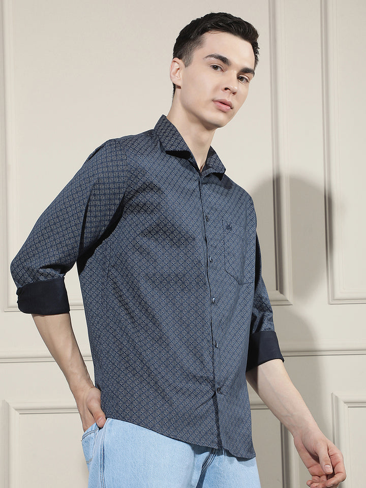 Refined Deep Blue Printed Shirt