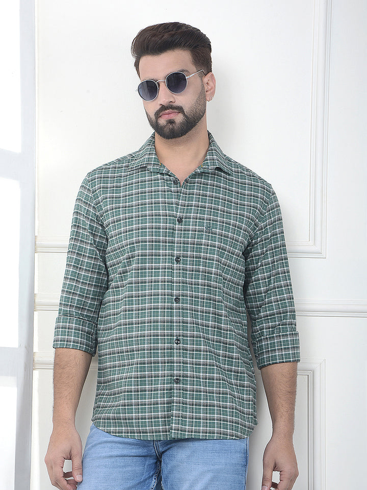 Quest Moss Green Checked 100% Cotton Shirt
