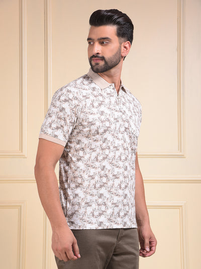 Brown Floral Print Polo Neck T-Shirt