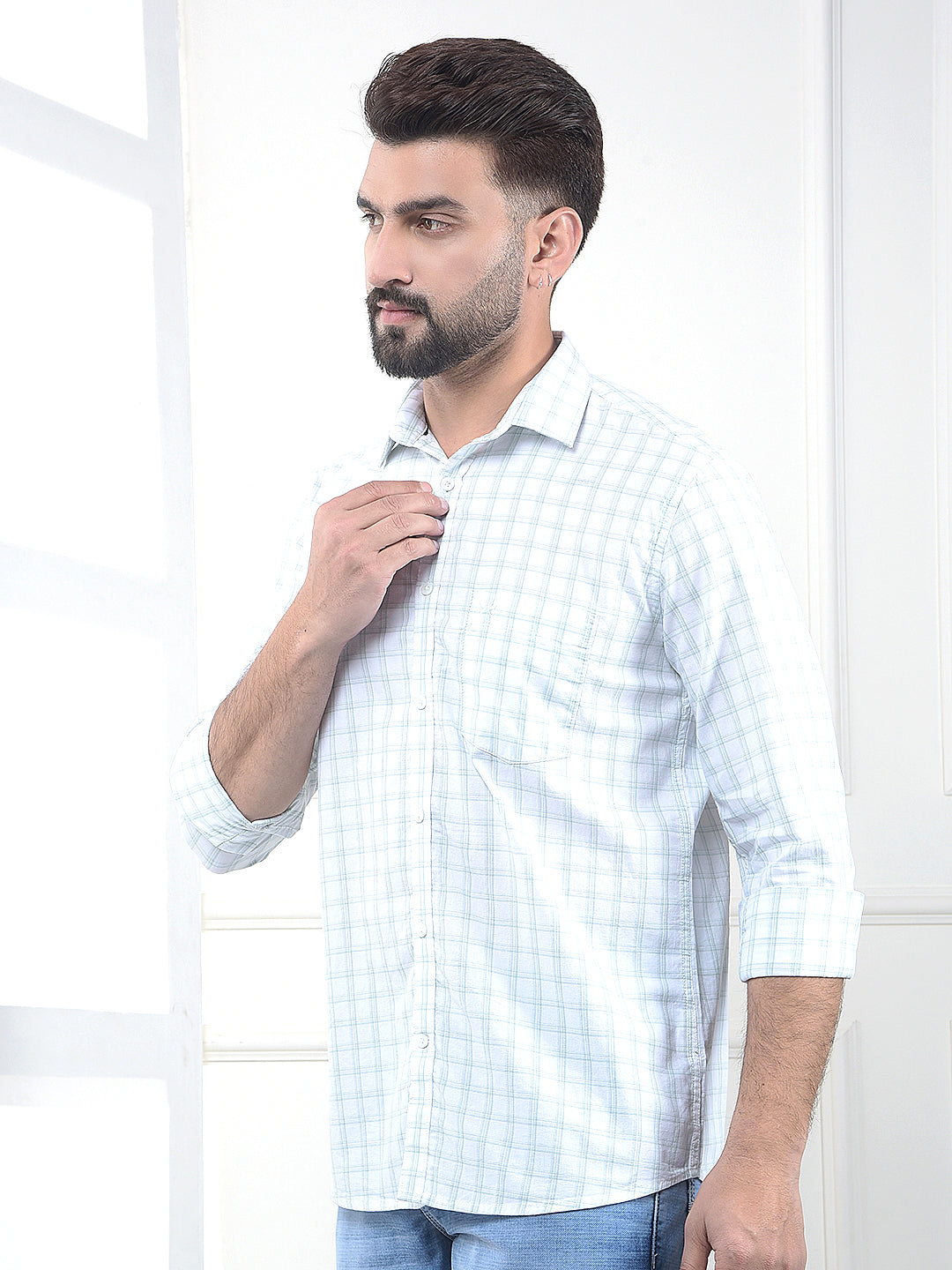 Pinnacle Mint Checked 100% Cotton Shirt