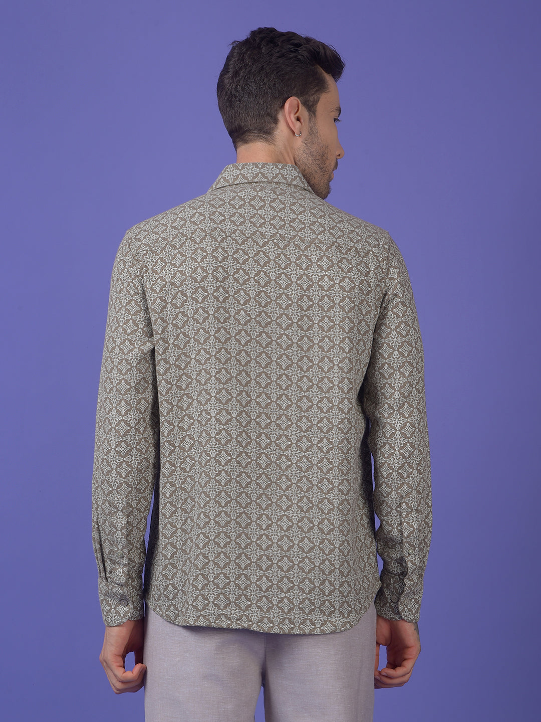 Olive Printed 100% Cotton Shirt