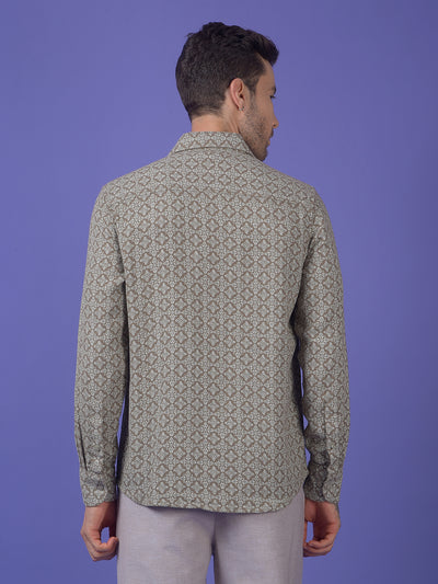 Olive Printed 100% Cotton Shirt