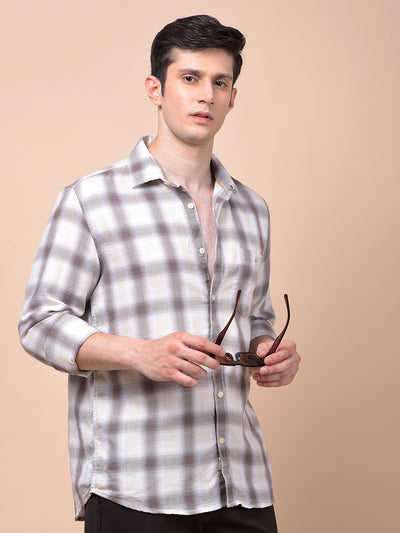 Brown Checked Linen Shirt