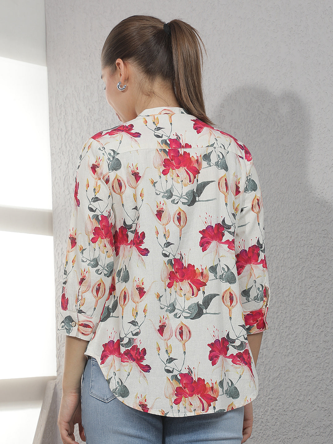 Multi-Color Floral Print Linen Top