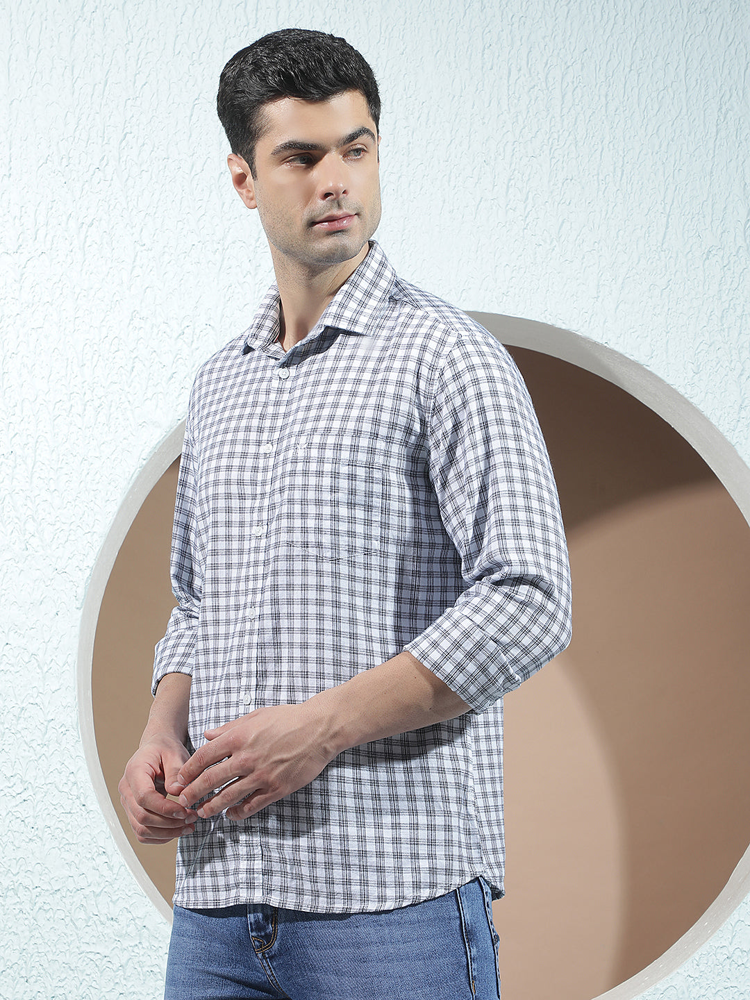 White 100% Cotton Checked Shirt