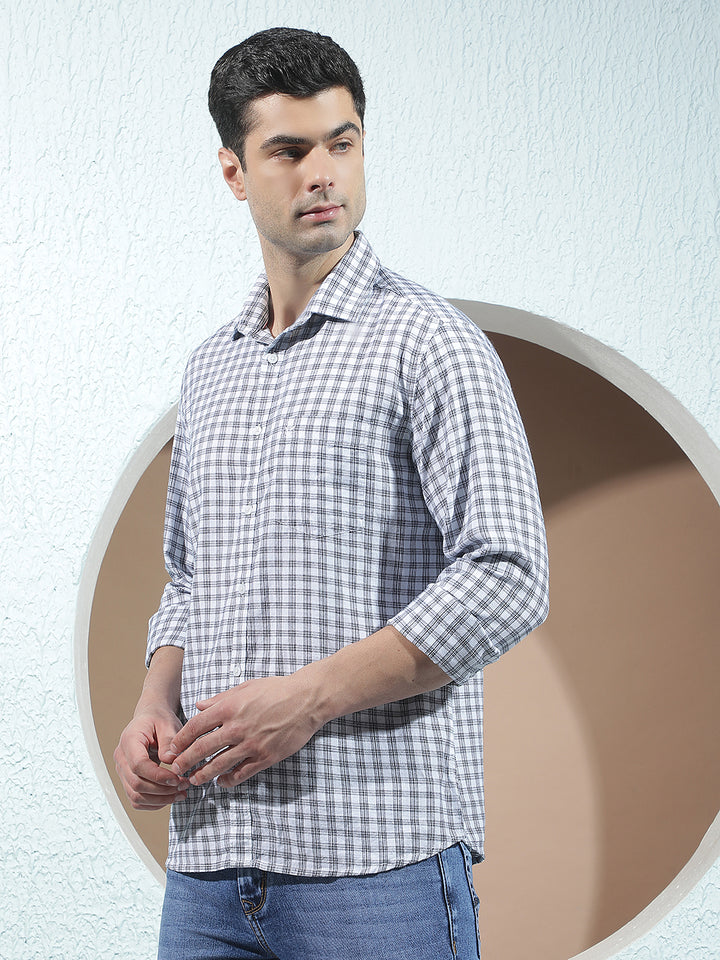 White 100% Cotton Checked Shirt