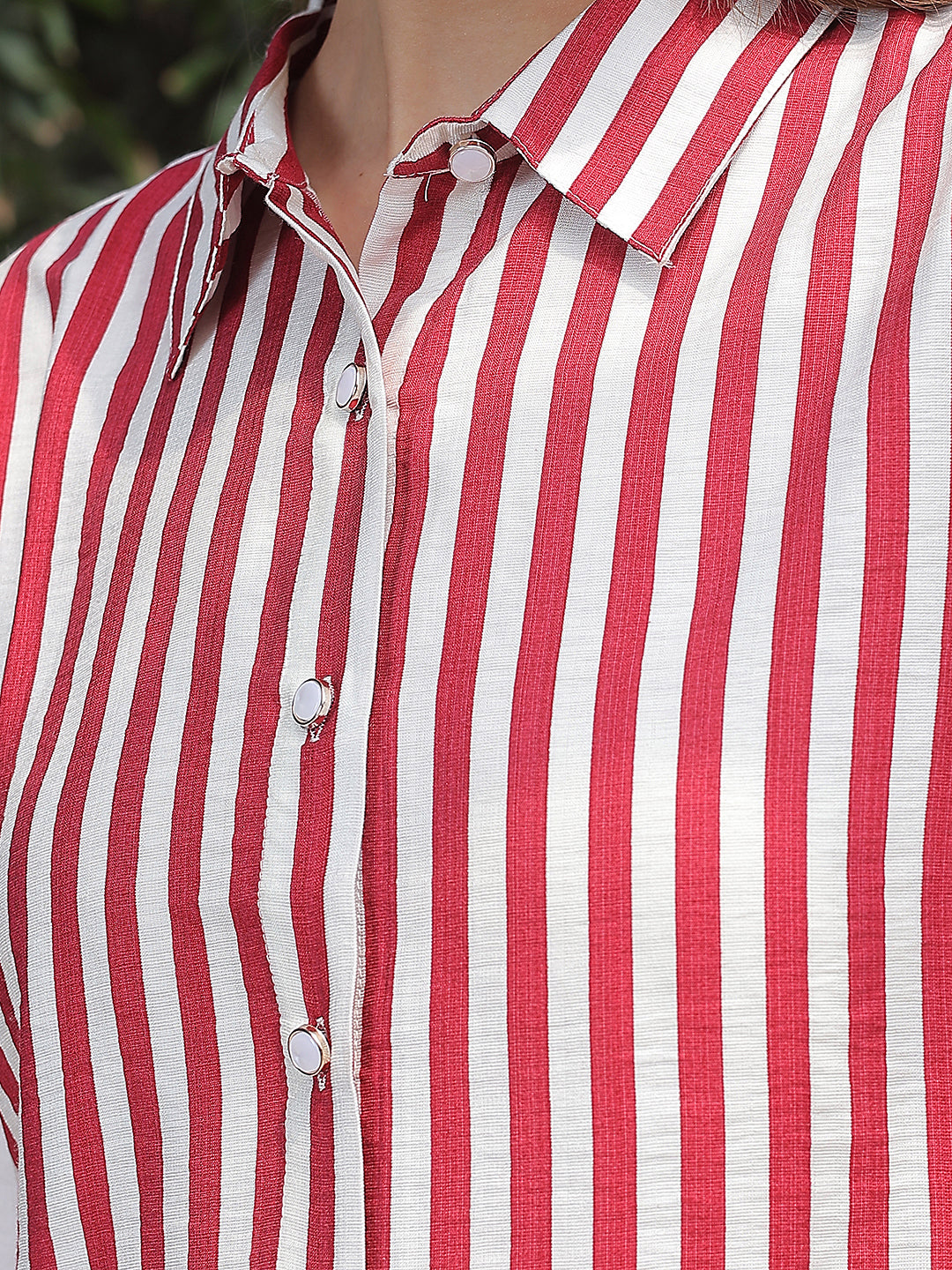 Chic Ruby Red Striped Shirt